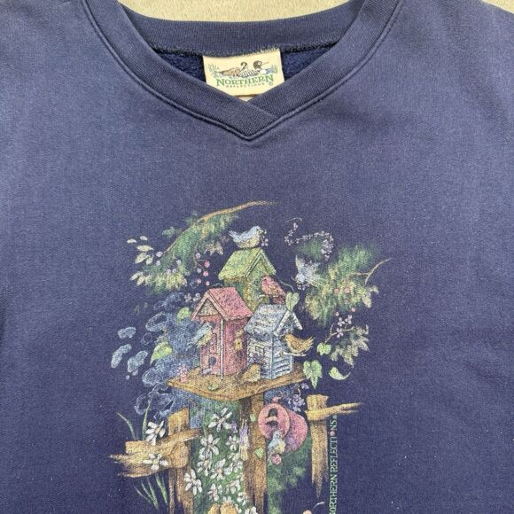 Northern Reflections Sweatshirt Women’s XL Blue Birdhouse Crew Long Sleeve - Picture 7 of 7